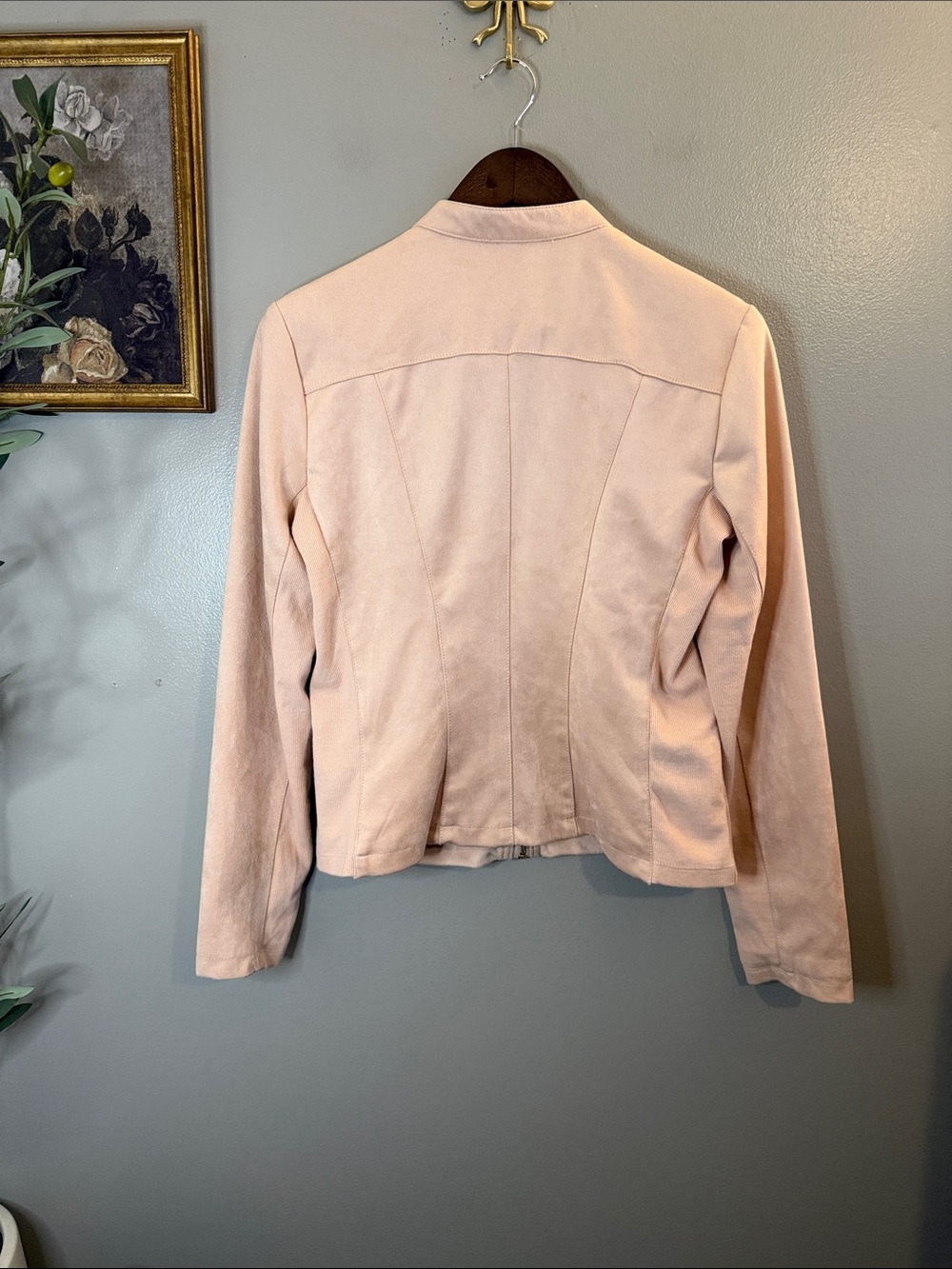 Ivanka Trump Blush Pink Faux Suede Moto Jacket Zip Front Size M - Picture 8 of 8